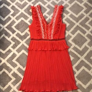 New with tags. Red embroidered v neck dress